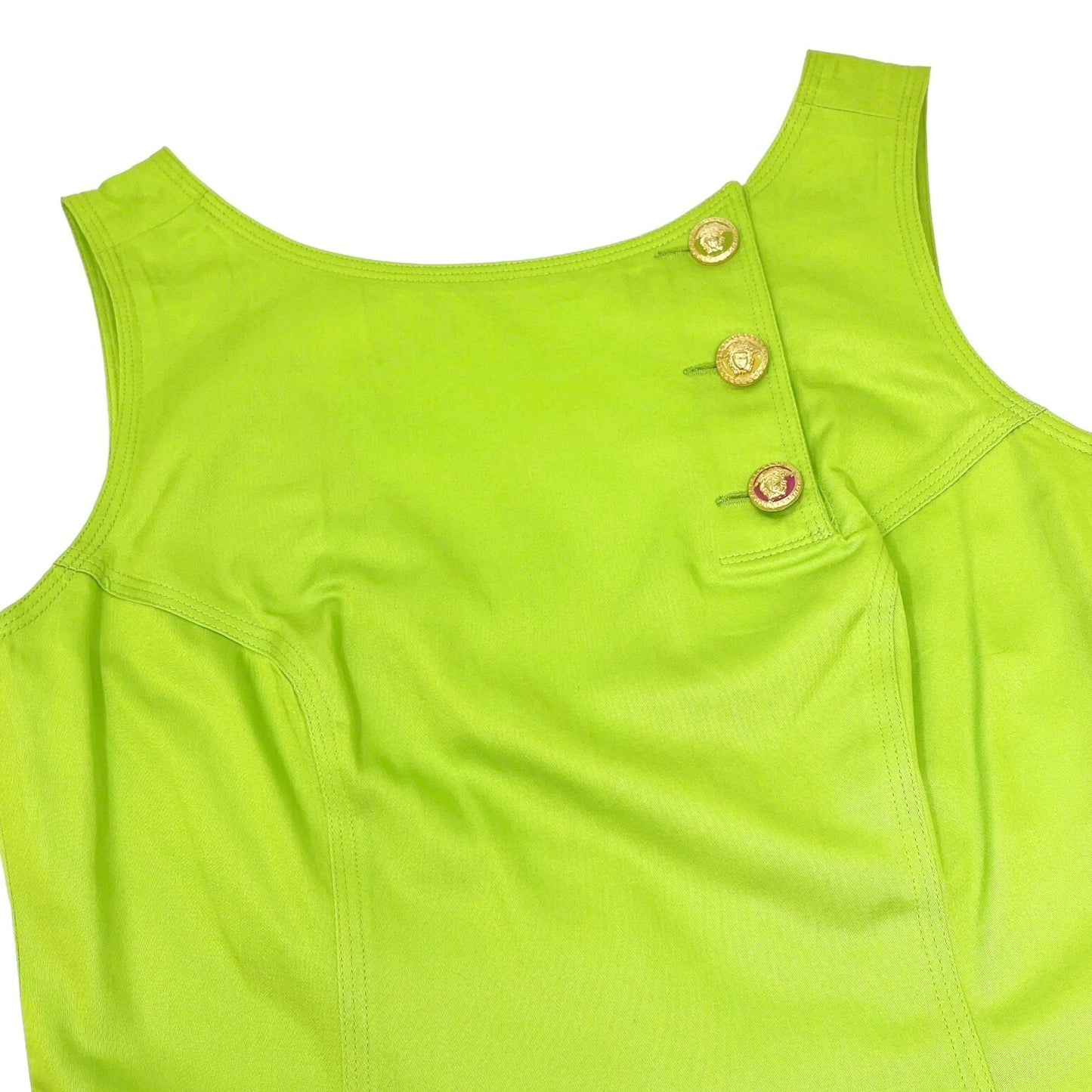 VERSACE JEANS COUTURE Vintage Dress #40 Multicolor Medusa Button Green Rank AB