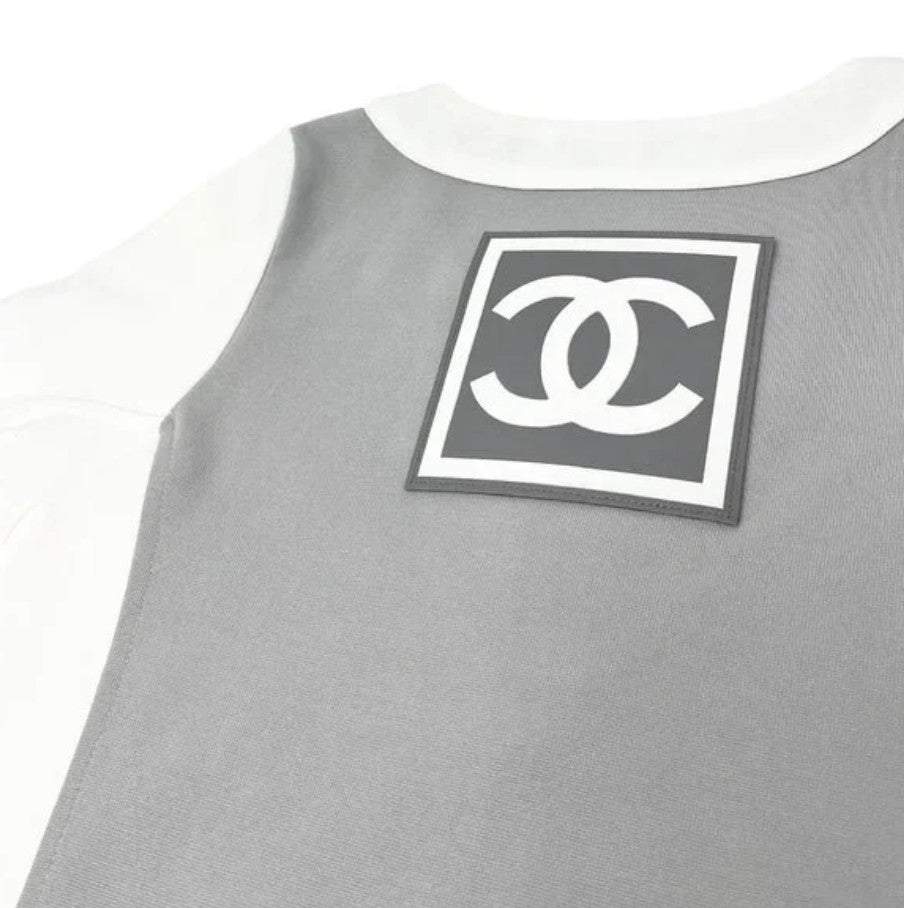 CHANEL Sport Vintage 01P CC Rompers One Piece #34 Zip Gray White Nylon