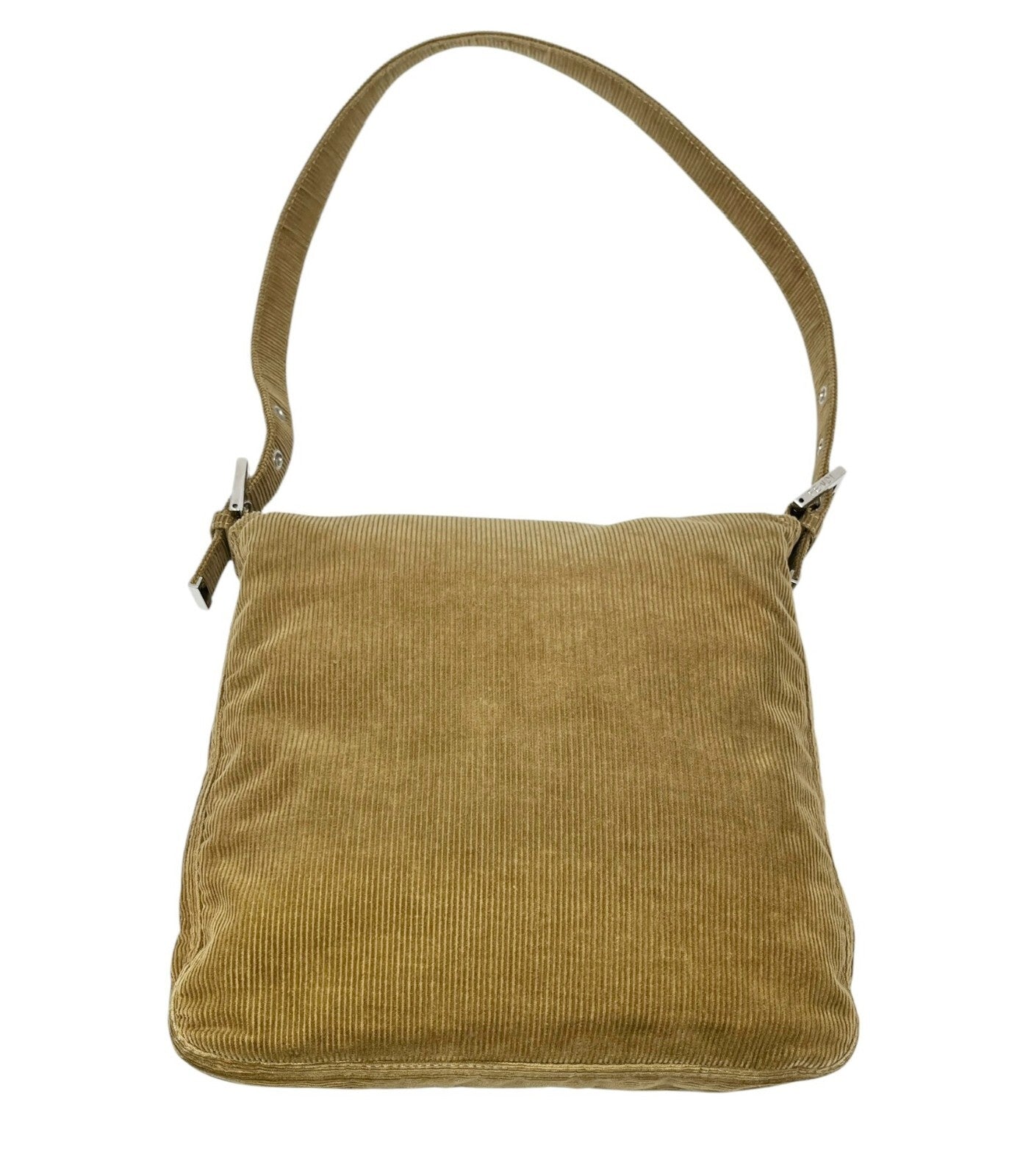 FENDI Vintage FF Logo Mamma Baguette Shoulder Bag Corduroy Brown Silver Cotton