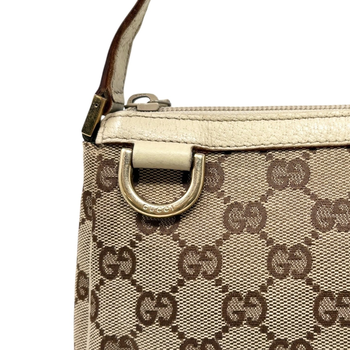 GUCCI Vintage GG Monogram Abbey Mini Shoulder Bag White Brown Canvas 901868