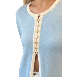 CHANEL Vintage 96C CC Logo Knit Cardigan #40 Sweater Light Blue Cashmere