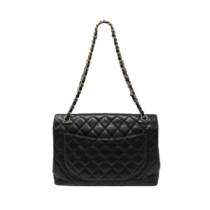 CHANEL Vintage CC Turnlock Quilted Chain Shoulder Bag Black Gold Leather 902228