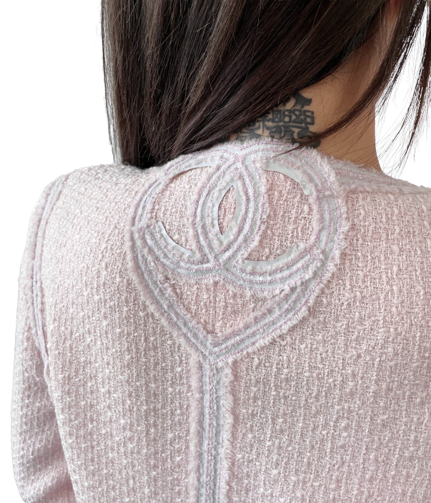 CHANEL Vintage 09C CC Heart Logo Button Tweed Jacket #36 Pink Wool 902019