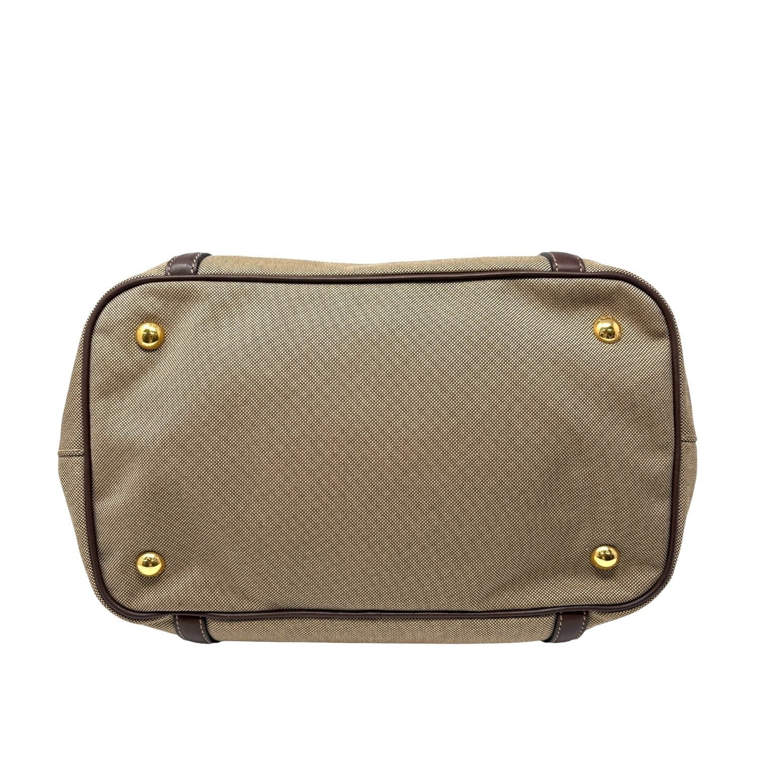 PRADA Vintage Triangle Logo Jacquard Canvas Tote Bag Handbag Khaki Dark Brown