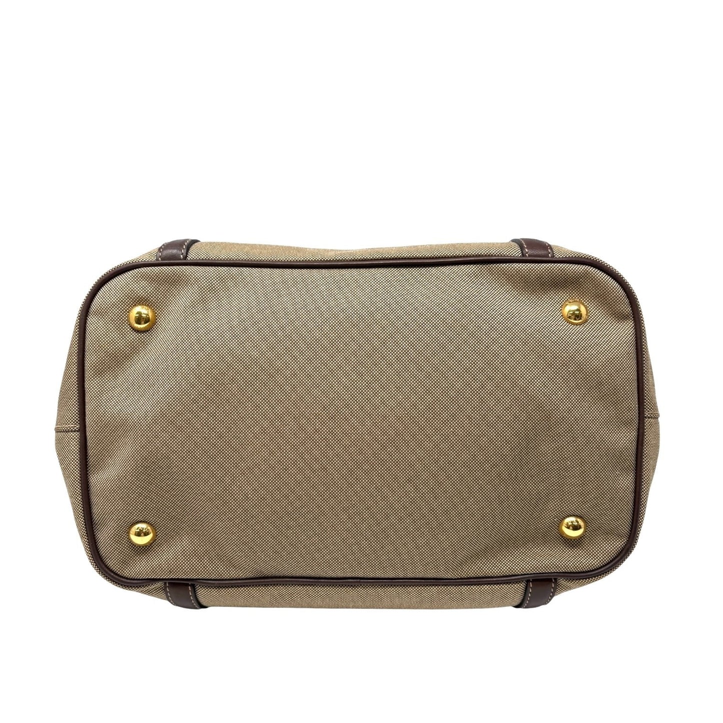 PRADA Vintage Triangle Logo Jacquard Canvas Tote Bag Handbag Khaki Dark Brown