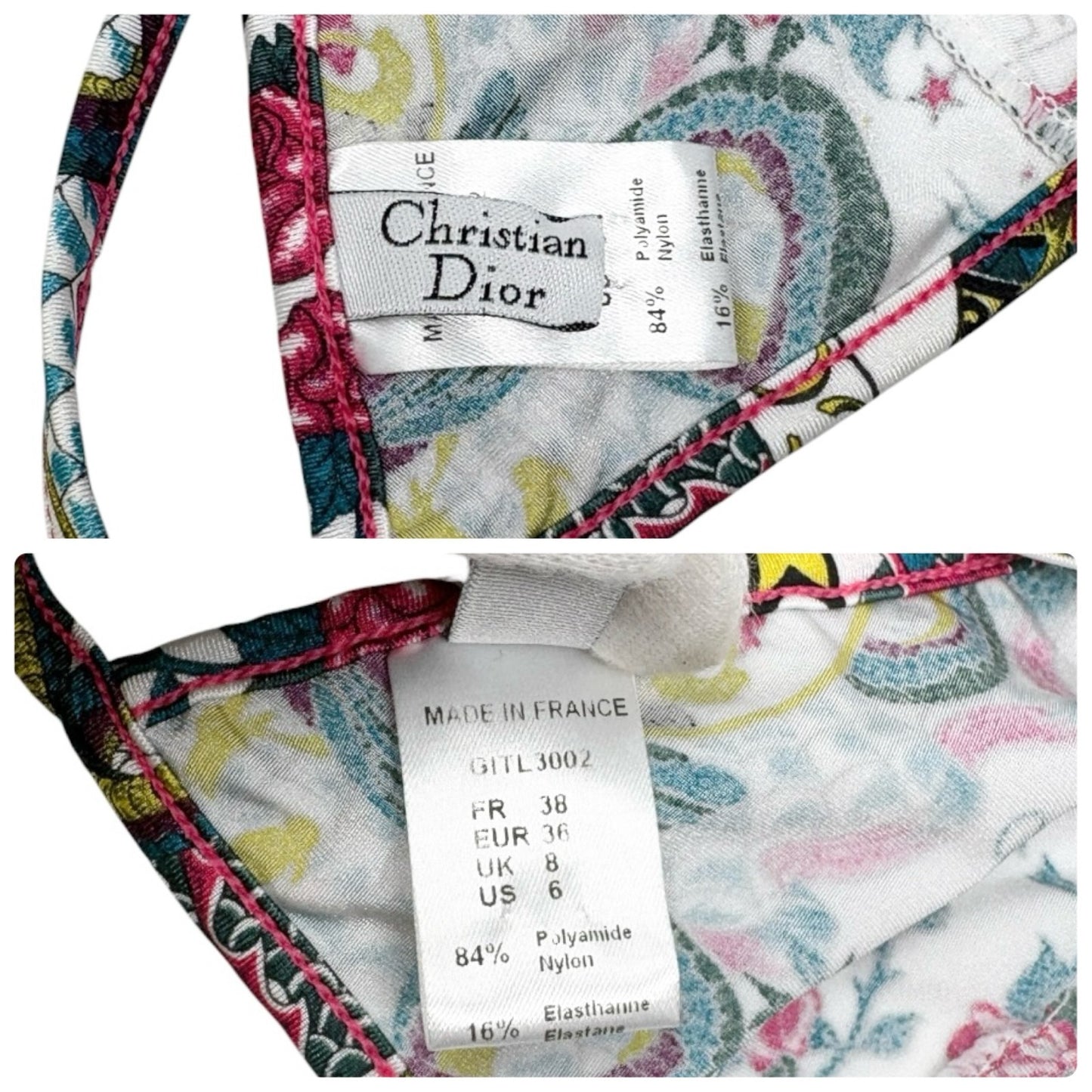 Christian Dior Vintage Logo Tattoo Print Bikini Swimwear #38 Multicolor 901861