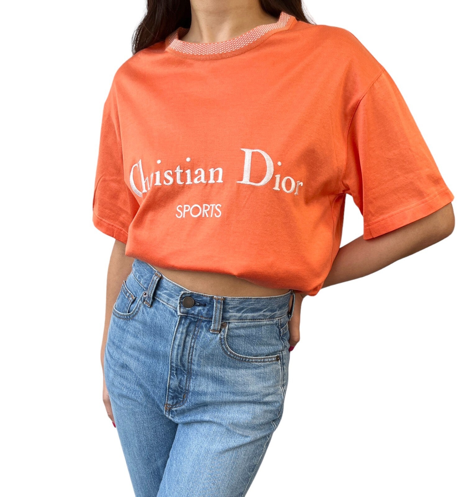 Christian Dior Sports Vintage Big Logo T-shirt #M Top Orange Cotton Rank AB