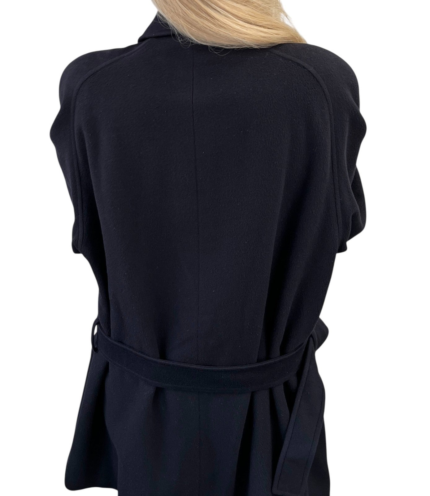 CHANEL Vintage 95A CC Button Cashmere Coat Jacket #40 Belt Dark Blue Gold
