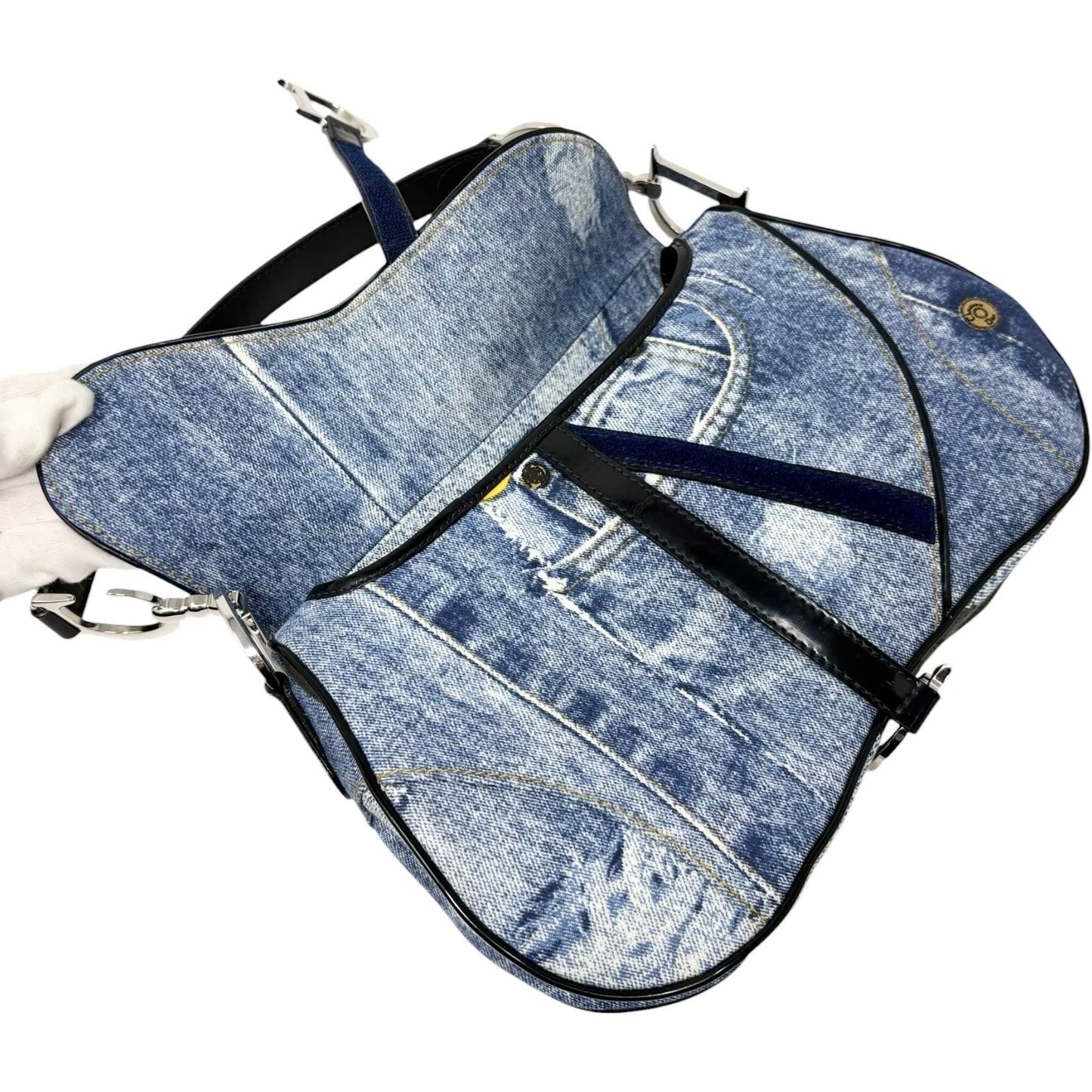 Christian Dior Vintage 2001 Speedway Denim Saddle Bag Blue Black Cotton