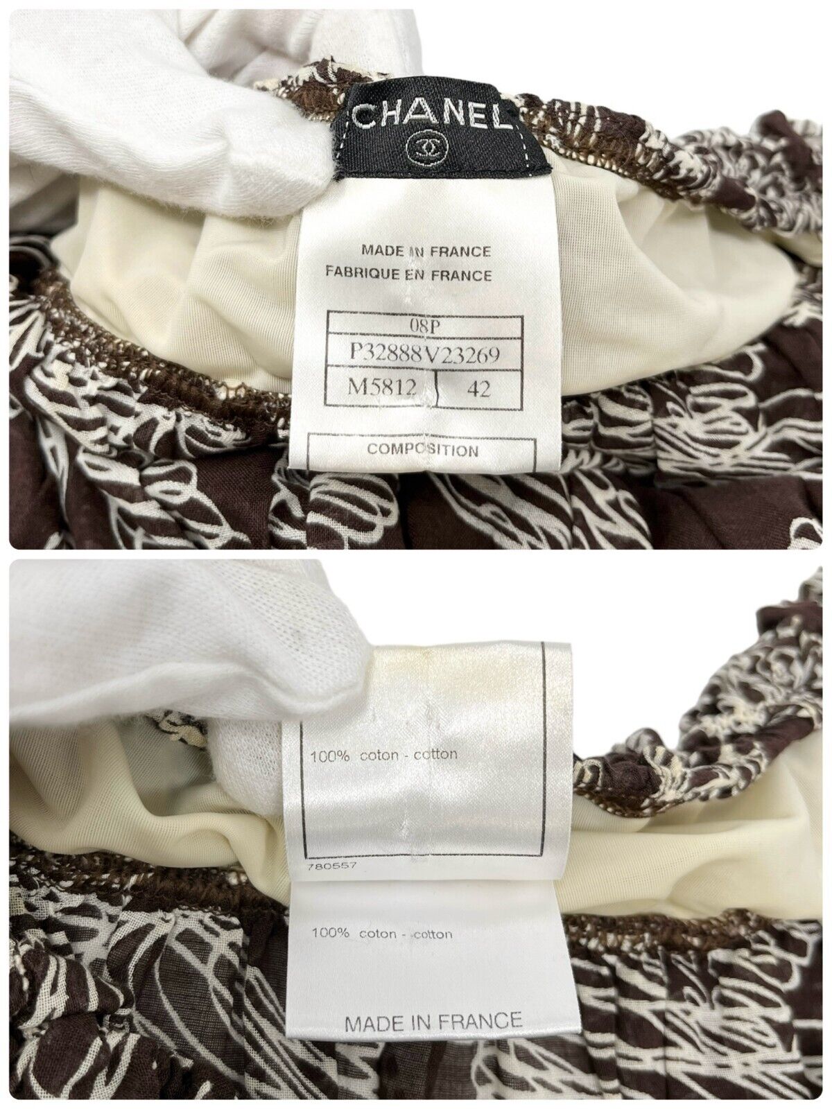 CHANEL Vintage 08P CC Mark Dress #42 One-piece See-through Brown Rank AB+