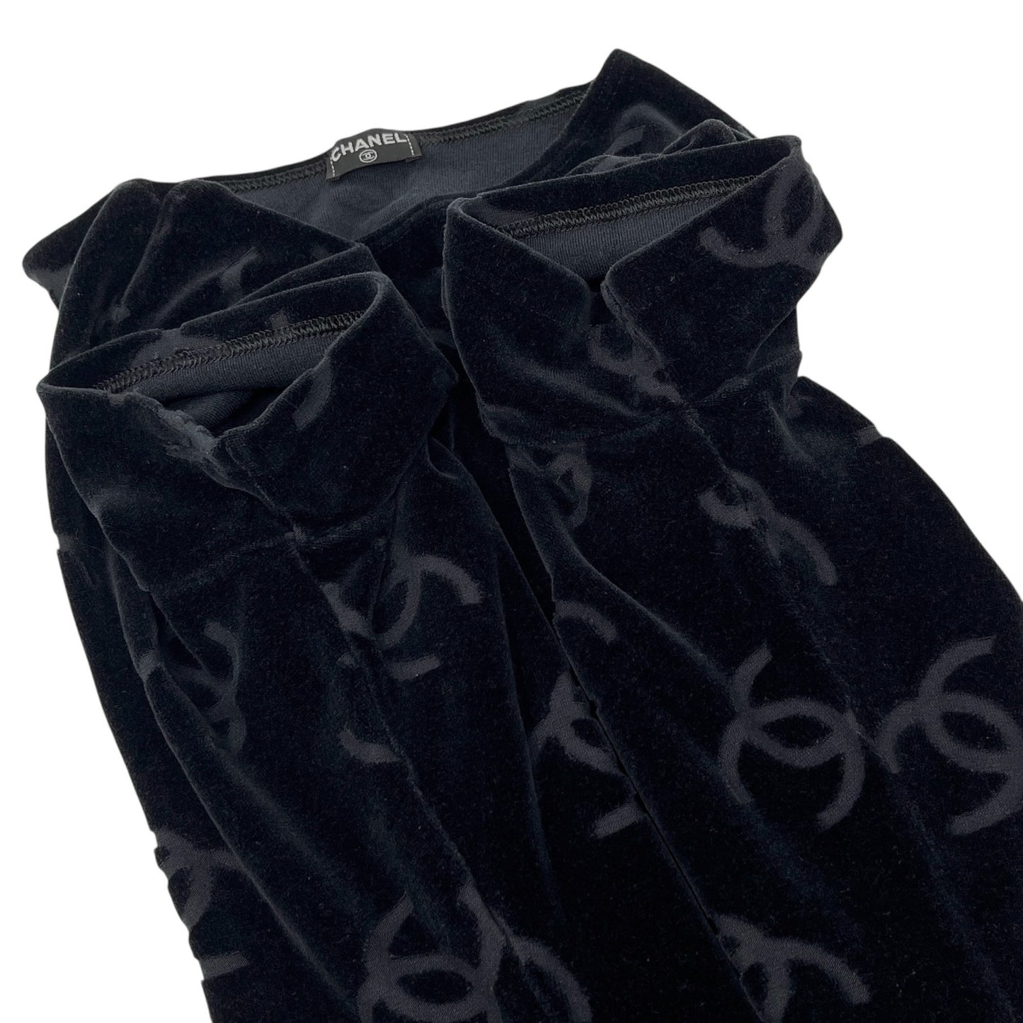 CHANEL Vintage 1996 CC Logo Monogram Velour T-shirt Top #44 Black Cotton