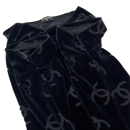 CHANEL Vintage 1996 CC Logo Monogram Velour T-shirt Top #44 Black Cotton