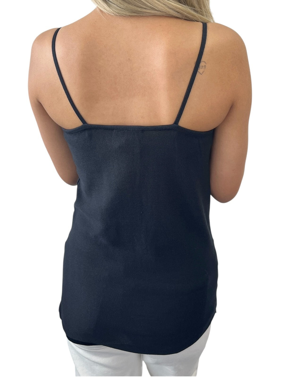 CHANEL Vintage 98P CC Logo Knit Camisole Tunic #38 Top Sleeveless Black Silk