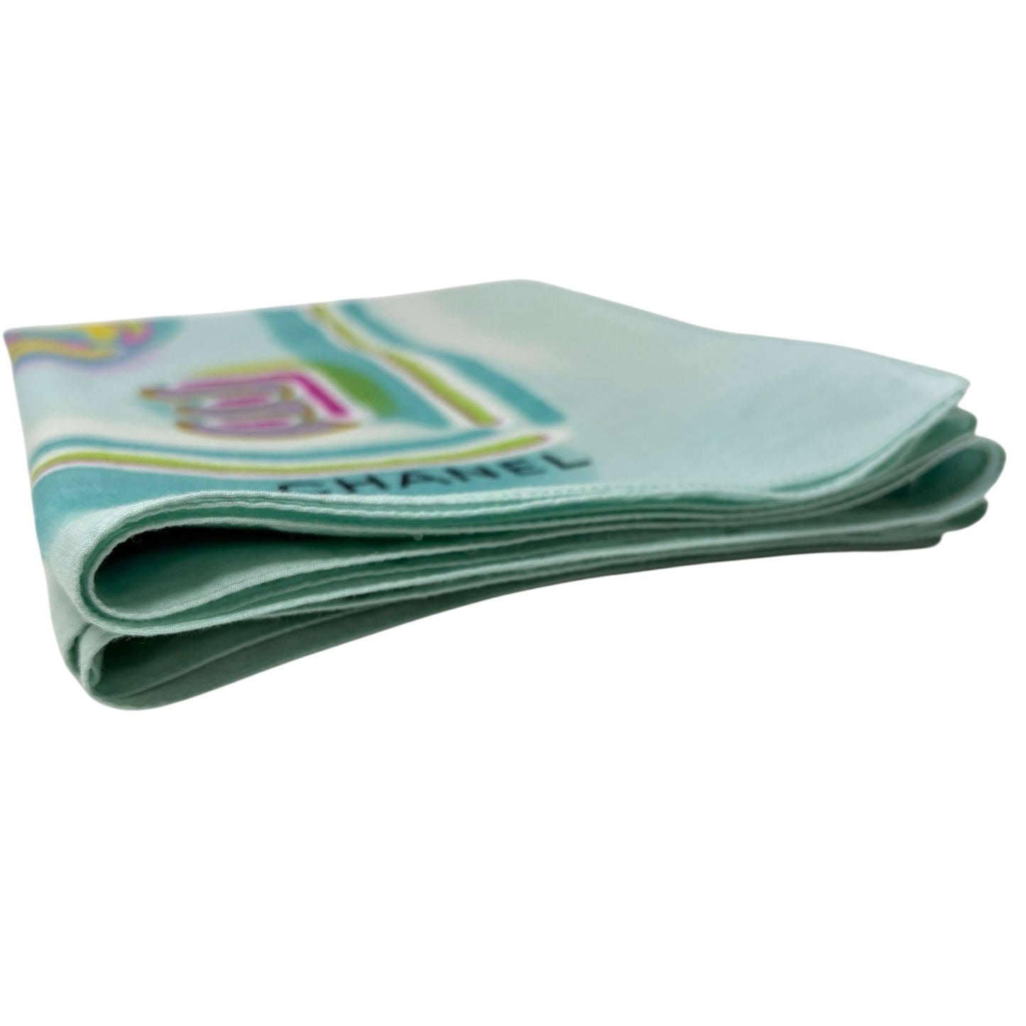 CHANEL Vintage CC Mark Logo Scarf Wrap Mint Green Multicolor Cotton Accessory