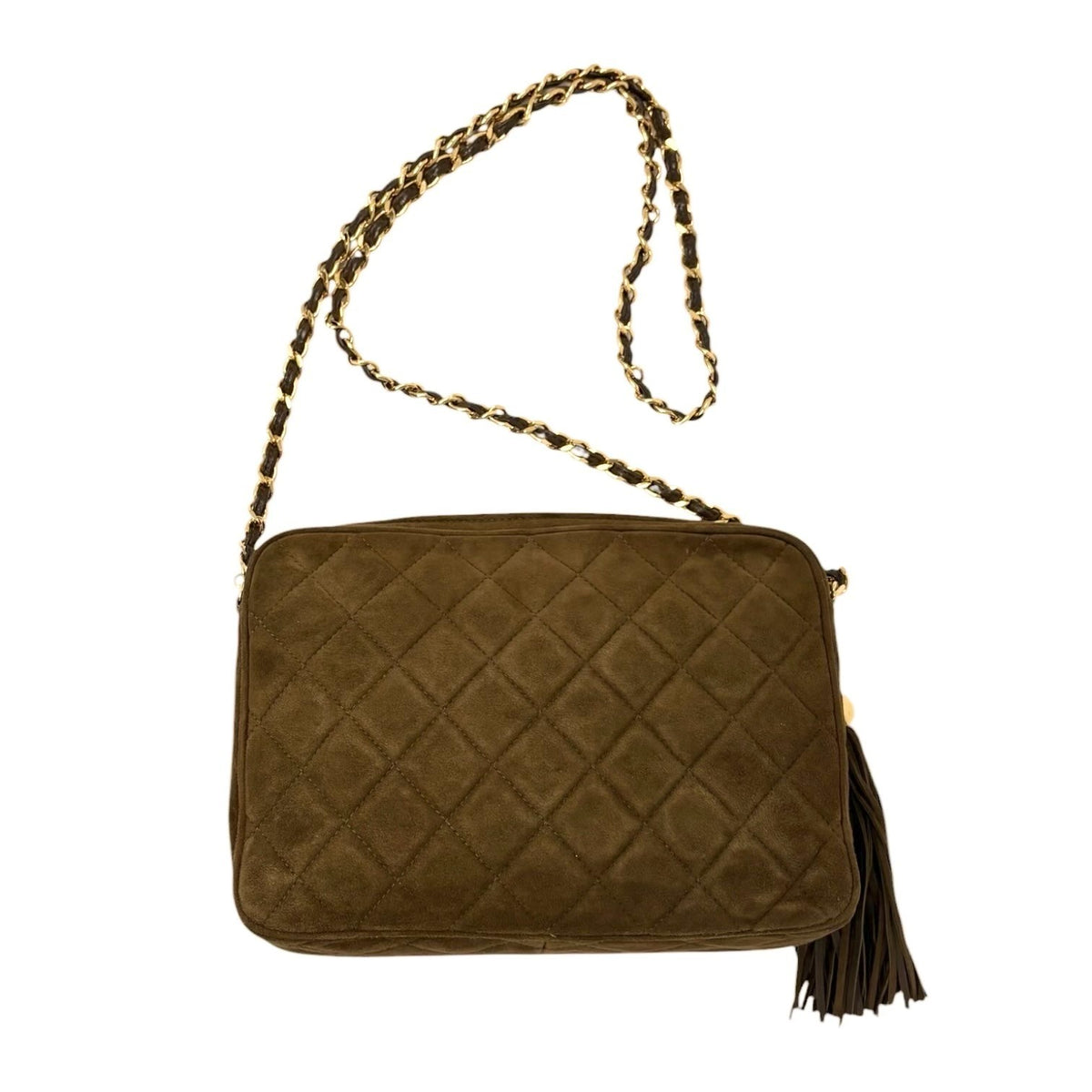 CHANEL Vintage CC Turnlock Quilted Chain Shoulder Bag Brown Gold Suede 902333