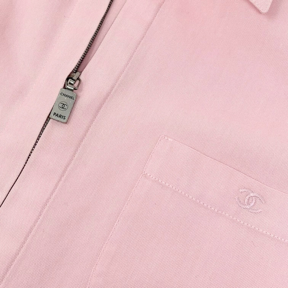 CHANEL Vintage 98P CC Logo Cropped Zip Shirt Top #40 Pink Cotton 902832