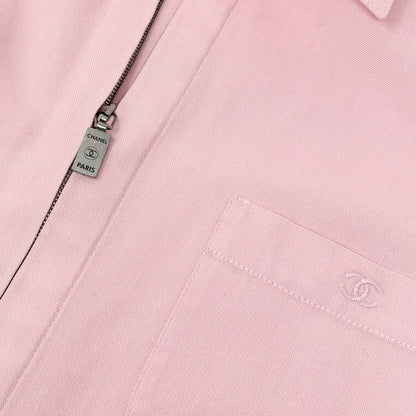 CHANEL Vintage 98P CC Logo Cropped Zip Shirt Top #40 Pink Cotton 902832