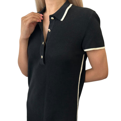 CHANEL Vintage 96C CC Mark Logo Polo Dress #38 One-piece Button Up Black Cotton