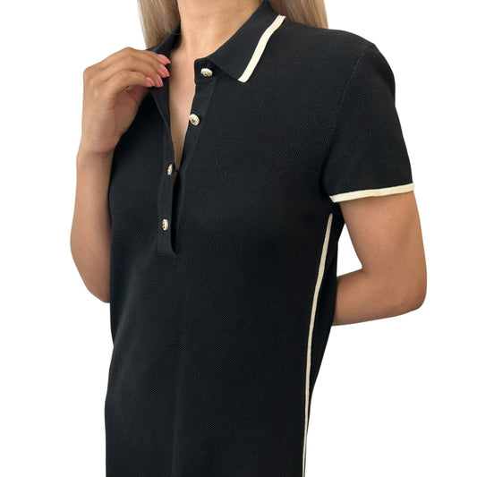 CHANEL Vintage 96C CC Mark Logo Polo Dress #38 One-piece Button Up Black Cotton