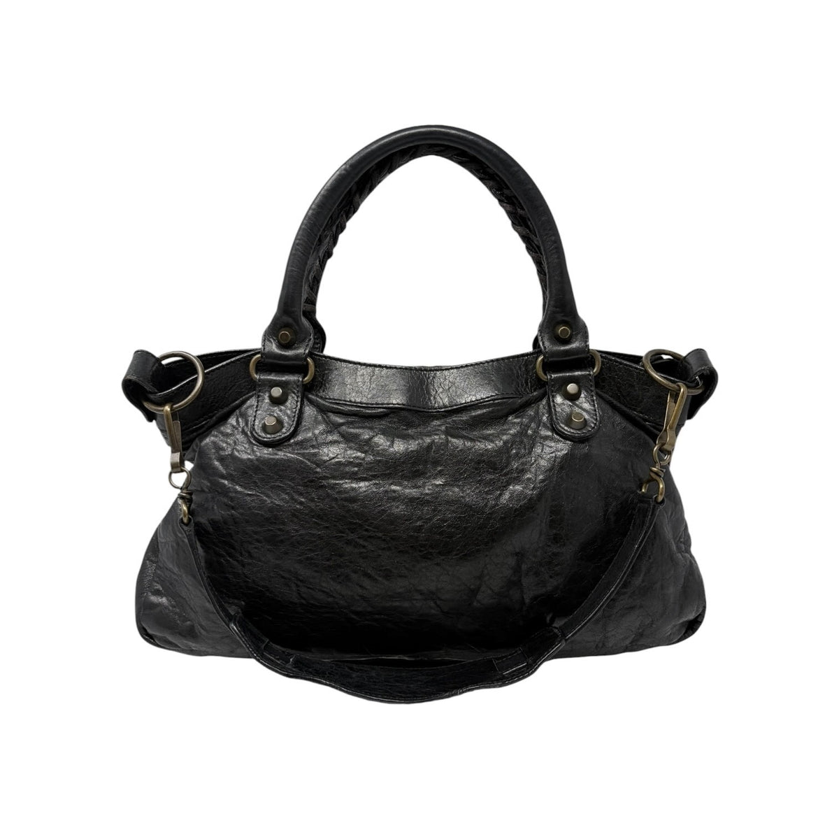 Balenciaga Vintage Classic City Logo 2way Shoulder Leather Bag Black 902461