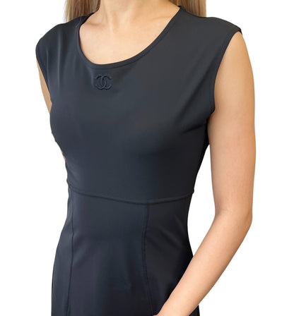 CHANEL Vintage 96C CC Loco Stitch Sleeveless Dress One-piece #40 Black 901286