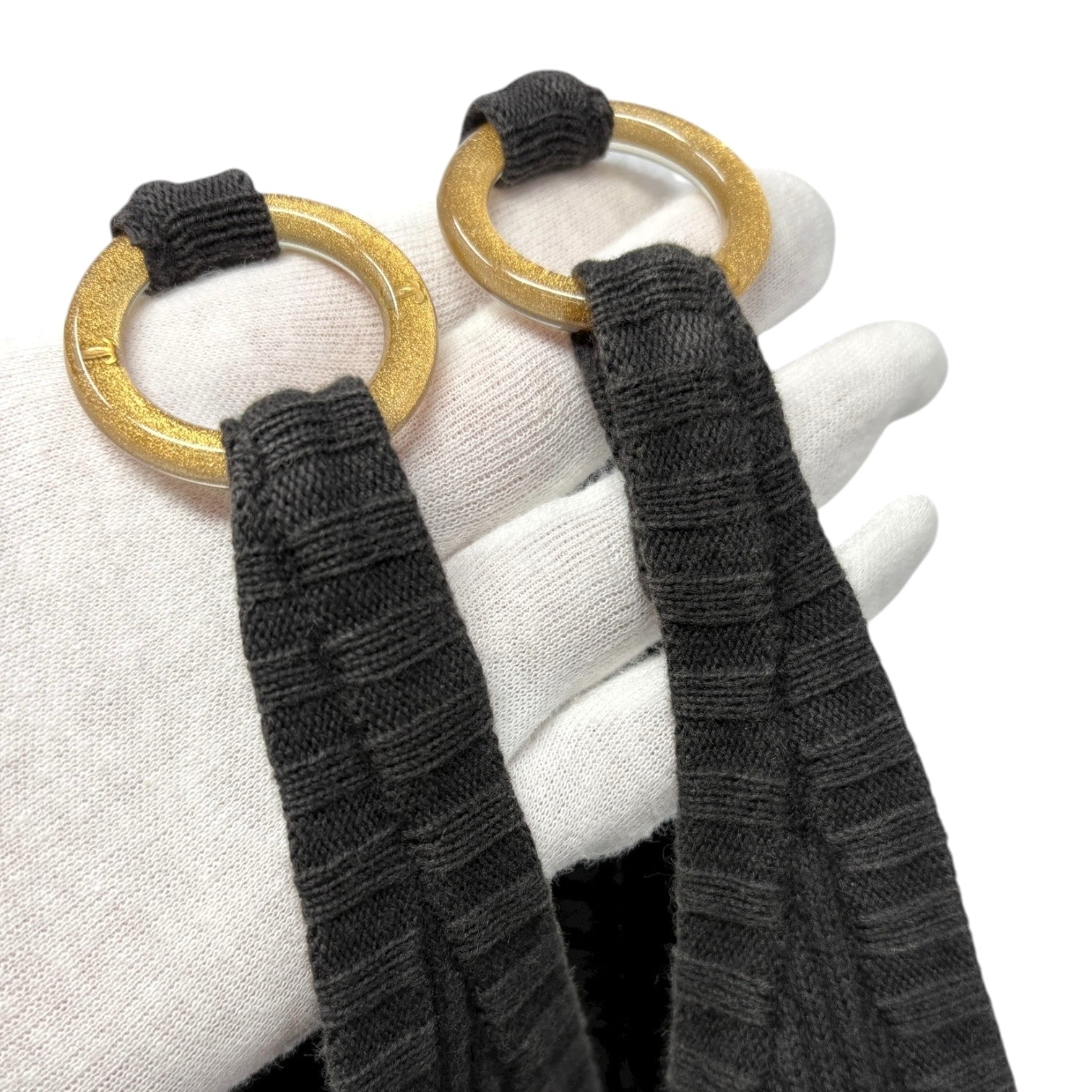 CHANEL Vintage 01C CC Mark Logo V-Neck knit Tank Top #40 Black Gold Cotton