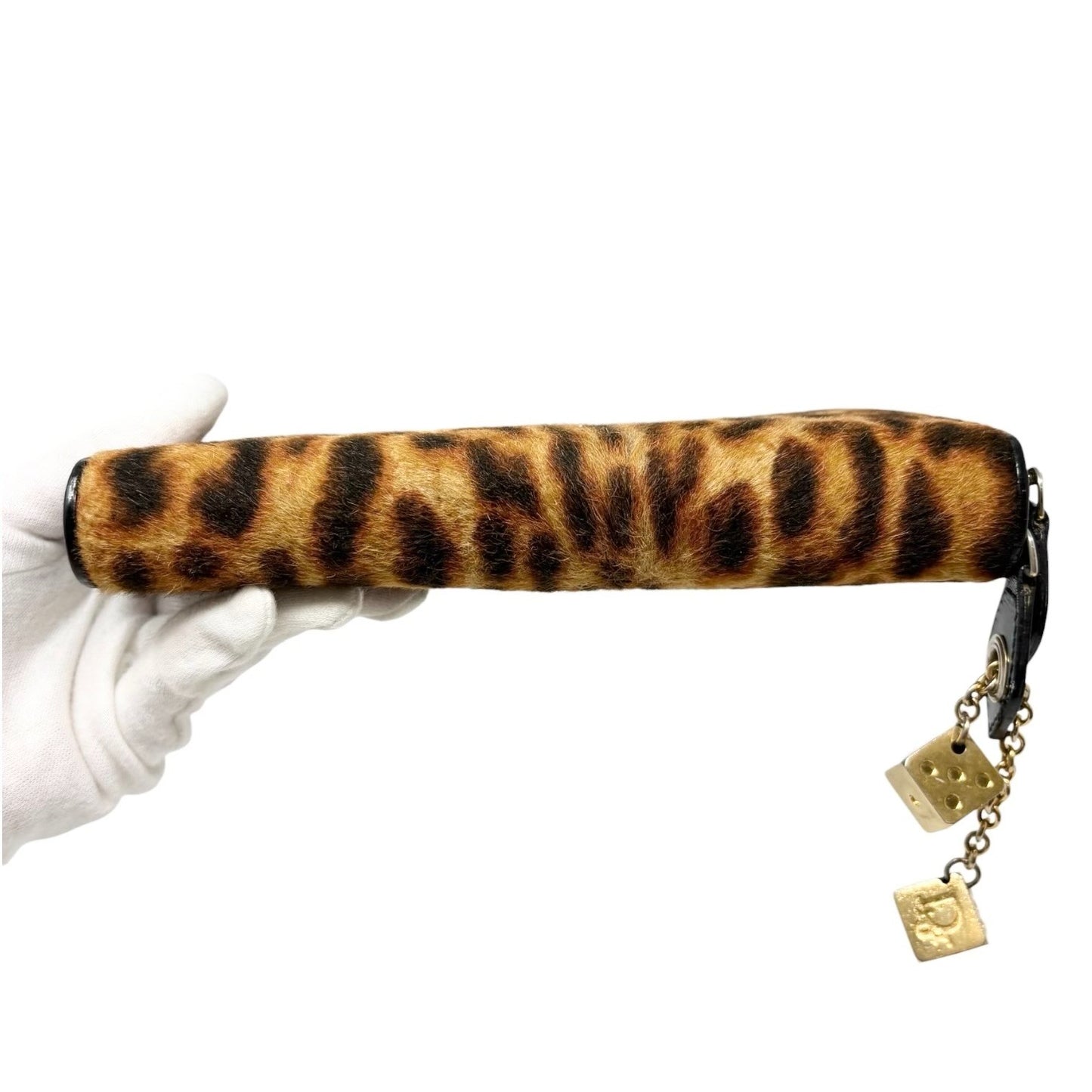 Christian Dior Vintage 2001 Logo Leopard Pony Hair Wallet Dice Charm 901815