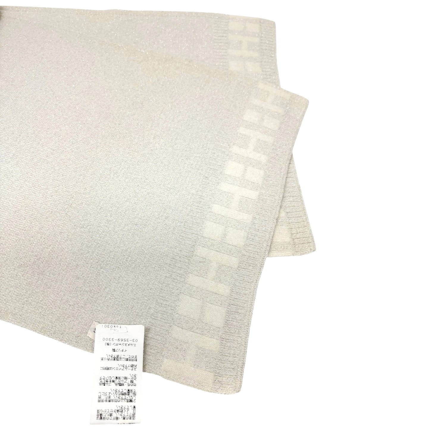 HERMES Vintage H Logo Cashmere Scarf Wrap Shawl White Silver Lurex