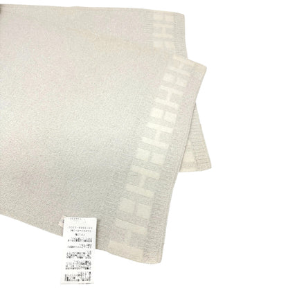 HERMES Vintage H Logo Cashmere Scarf Wrap Shawl White Silver Lurex