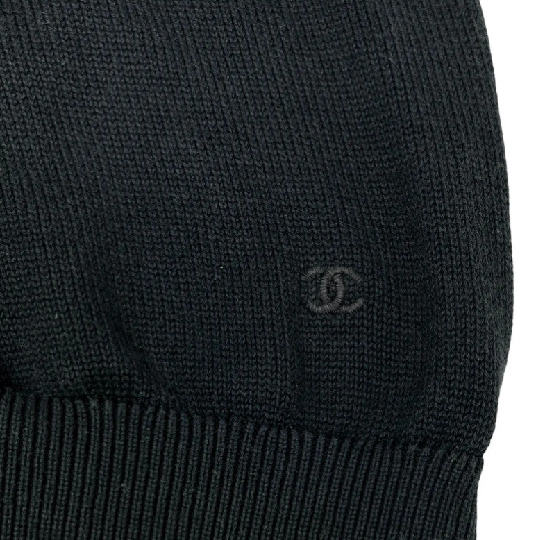CHANEL Vintage CC Logo Cardigan Bi-color Sweater #M Button Cream Black Cotton