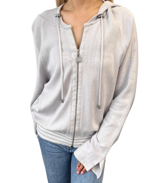 CHANEL Sport Vintage 04P Zipped Hoodie Knit Top #42 Gray Silver Cotton 902086