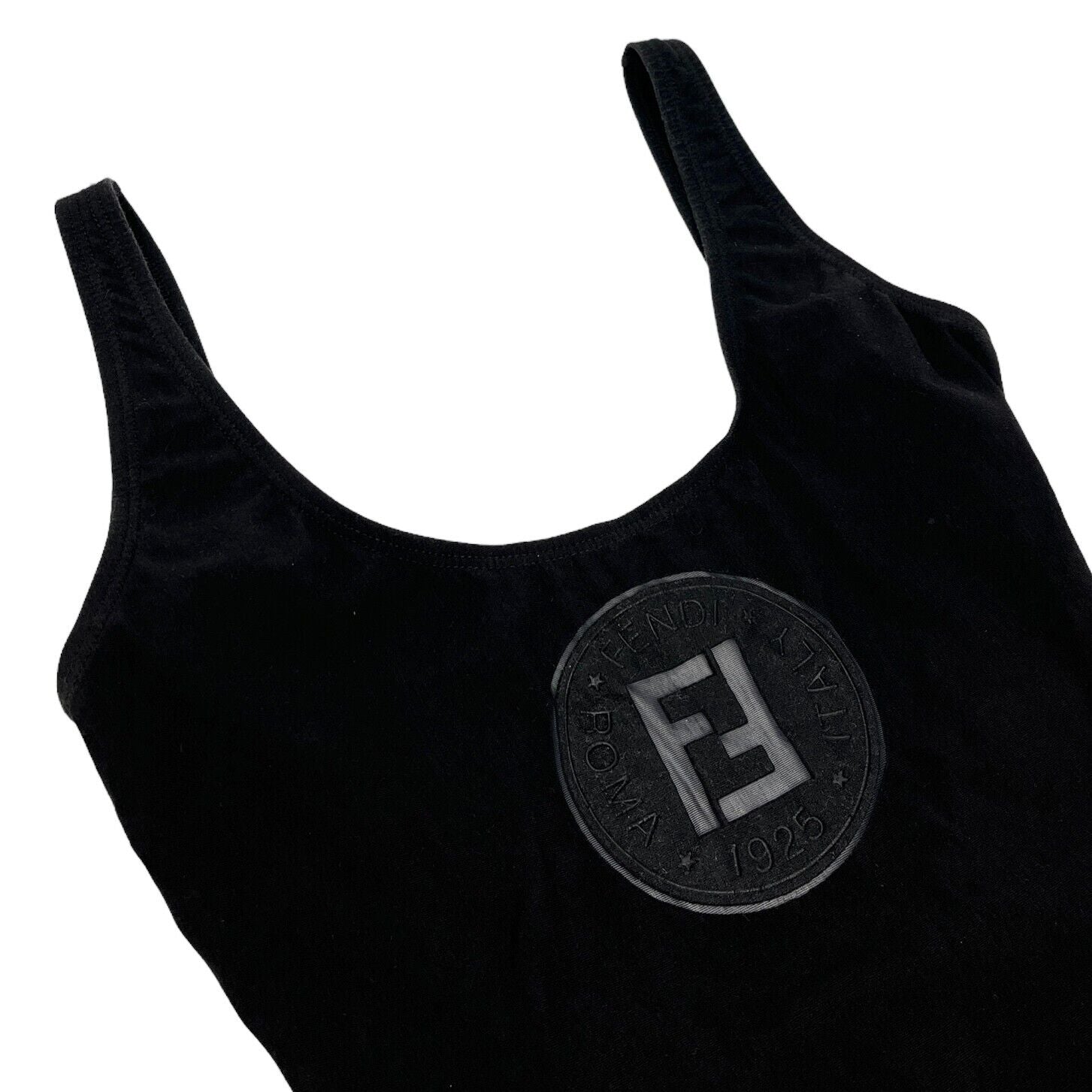 FENDI Vintage FF Logo Swimsuits One-piece #S Black Cotton Spandex Rank AB