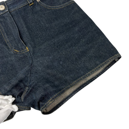 CHANEL Vintage CC Logo Denim Short Pants #36 Dark Blue Silver Cotton 902896