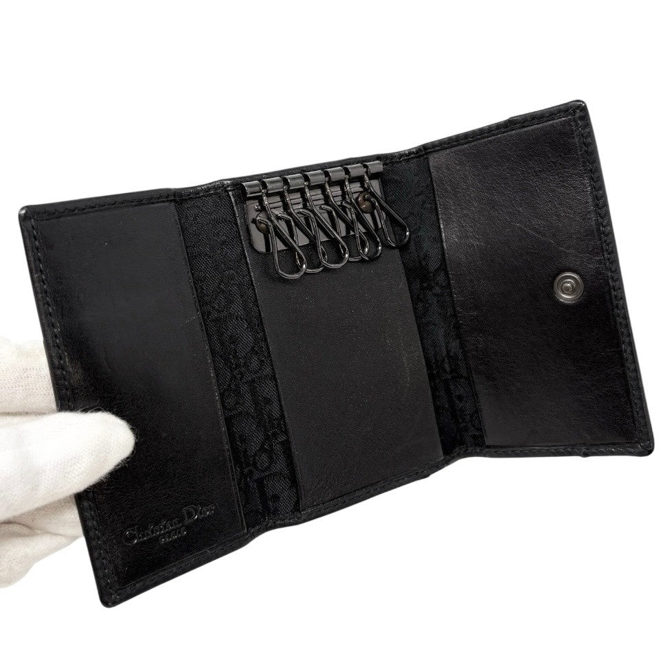 Christian Dior Vintage 2002 Logo Admit It Key Card Case Black Silver Leather