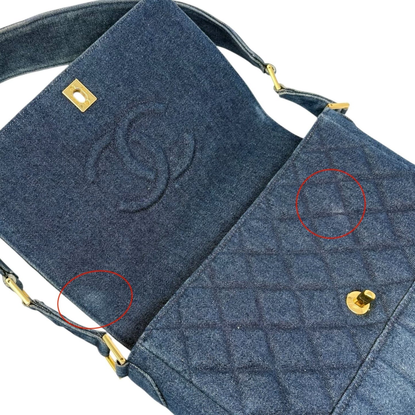 CHANEL Vintage CC Logo Quilted Denim Flap Shoulder Bag Blue Gold 901873