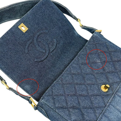 CHANEL Vintage CC Logo Quilted Denim Flap Shoulder Bag Blue Gold 901873