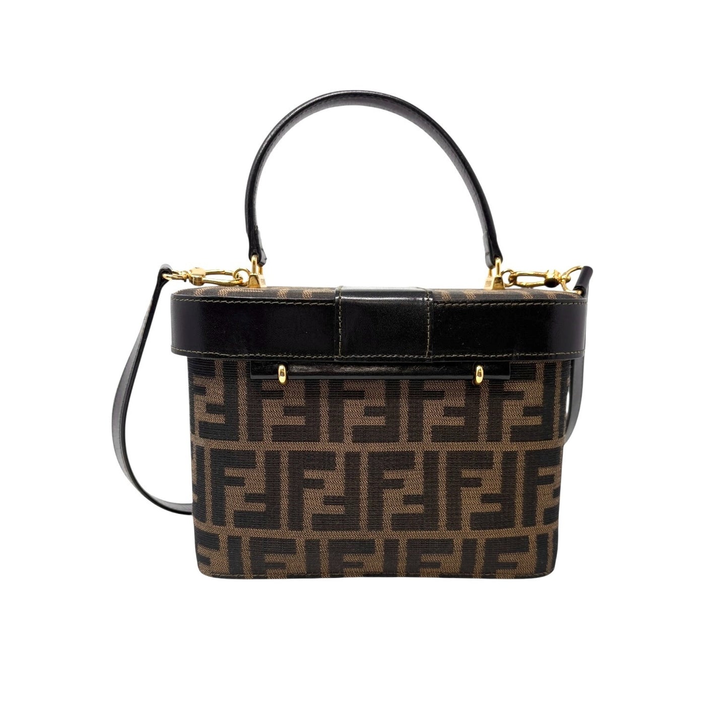 FENDI Vintage FF Zucca Vanity Bag 2way Handbag Crossbody Brown Canvas Leather