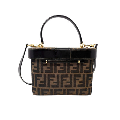FENDI Vintage FF Zucca Vanity Bag 2way Handbag Crossbody Brown Canvas Leather