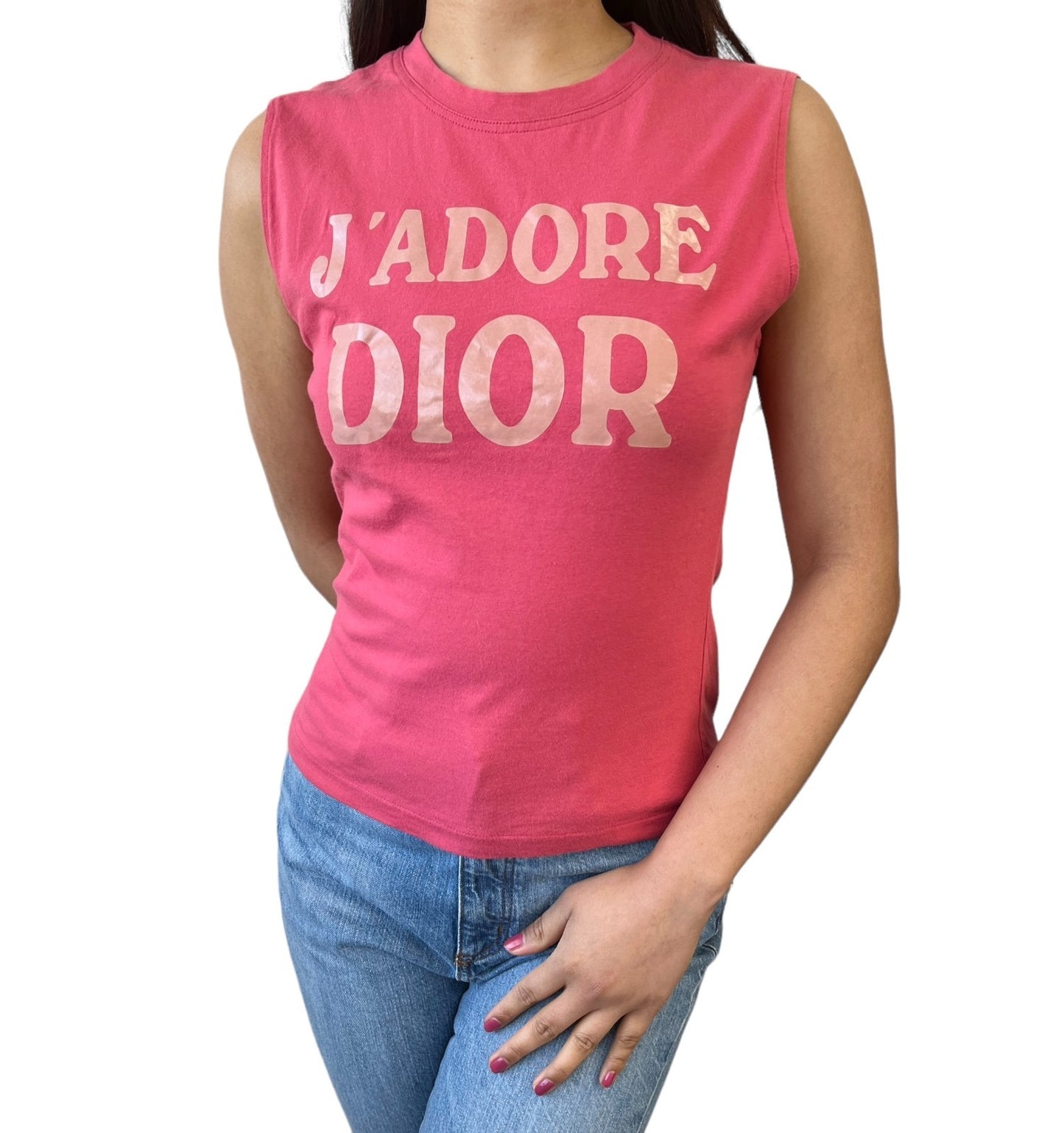 Christian Dior Vintage 2003 J'ADORE Logo Tank Top #36 Pink Beige Sleeveless