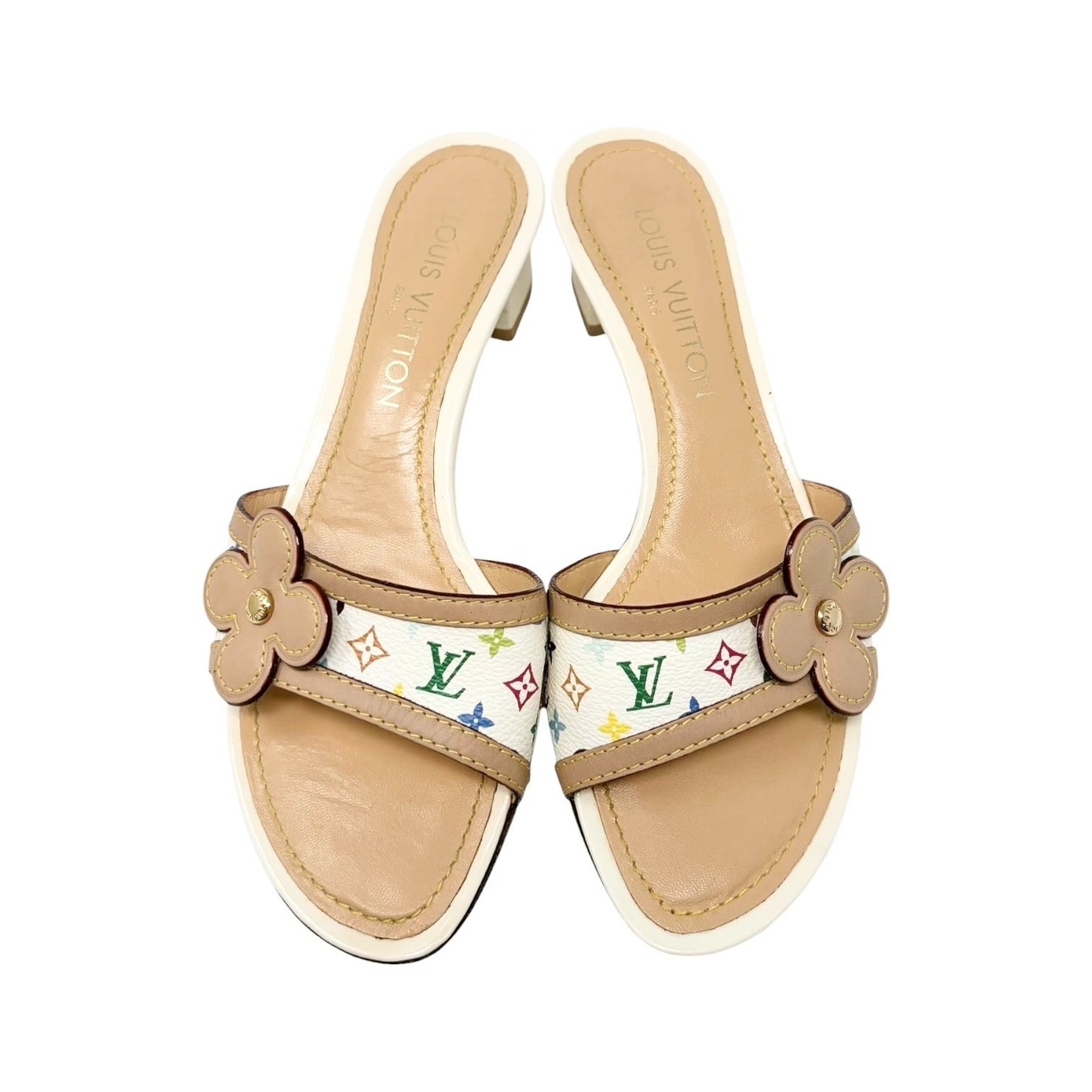 LOUIS VUITTON Vintage Monogram Multicolor Flower Sandals Heels #37.5 902031