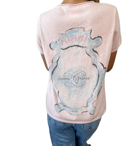 CHANEL Vintage 09C CC Logo Heart Knit Top #38 Pink Cashmere MIAMI Short Sleeve