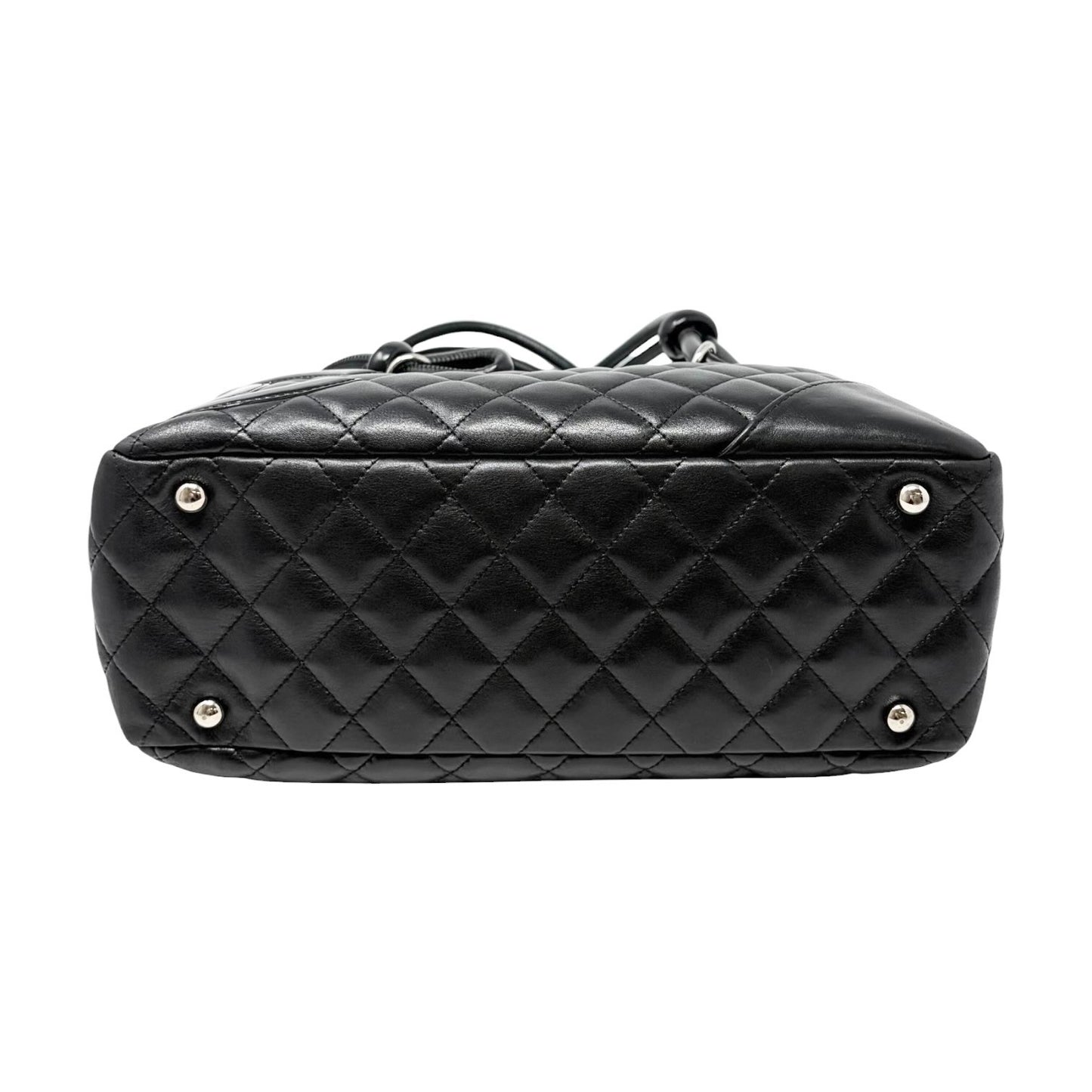 CHANEL Vintage CC Logo Cambon Line Shoulder Bag Black Silver Leather 902033