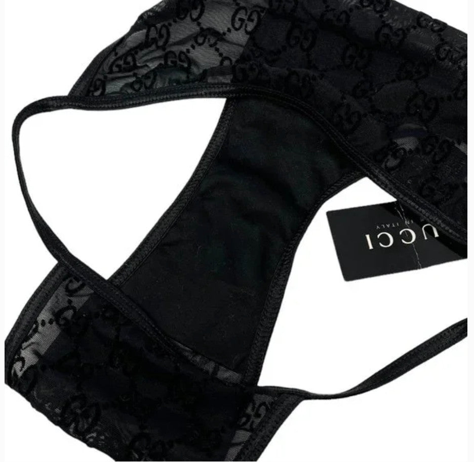 GUCCI Vintage GG Monogram Logo Bra Shorts Set #XS Underwear Black Nylon