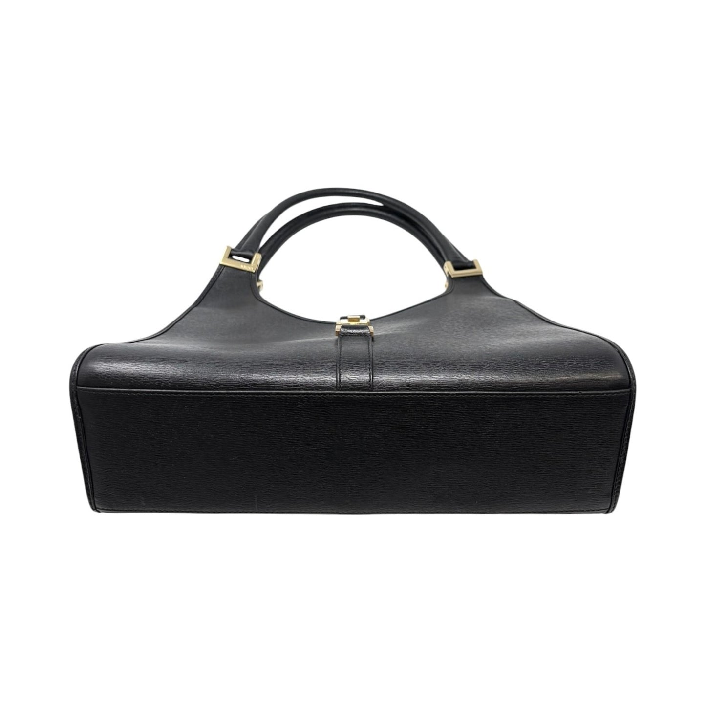 GUCCI Vintage Jackie Logo Shoulder Hobo Bag Handbag Black Gold Leather 902098