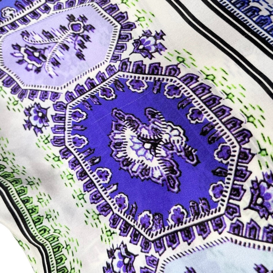 Roberto Cavalli Vintage Shirt Top #38 Rhinestone Button Blue Purple Silk RankAB