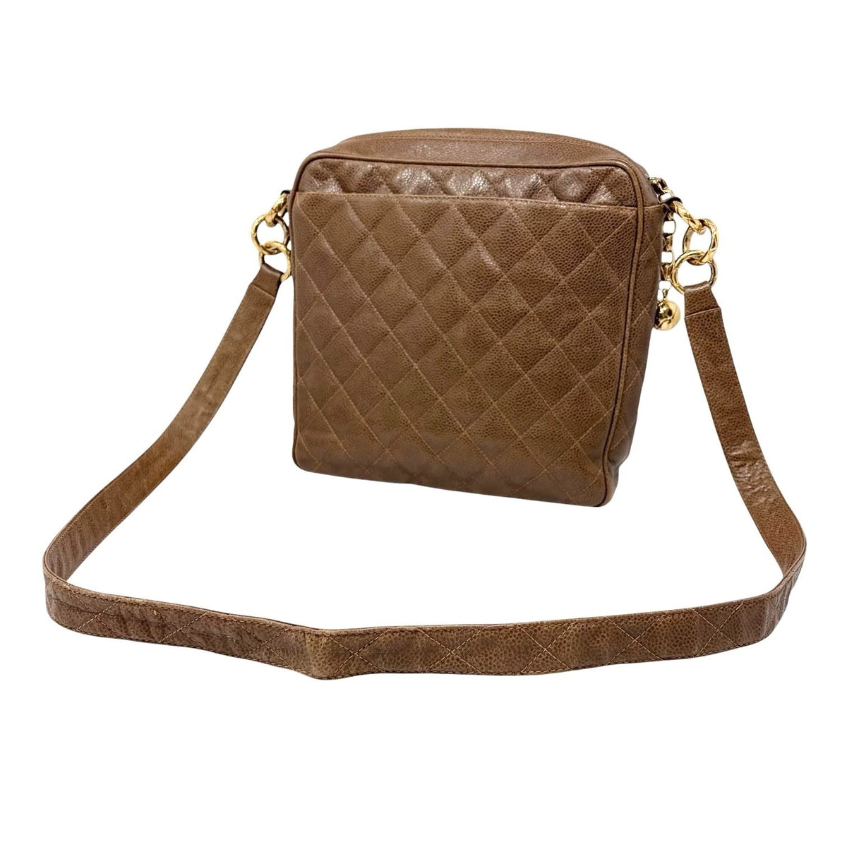 CHANEL Vintage CC Chain Turnlock Quilted Flap Shoulder Bag Brown Leather 902364