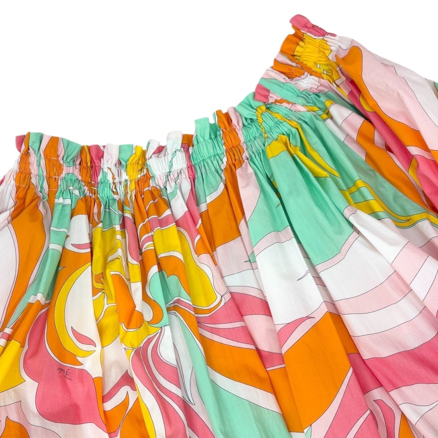 EMILIO PUCCI Vintage Multicolor Printed Scoop Neck Off-Shoulder Top #36 Cotton