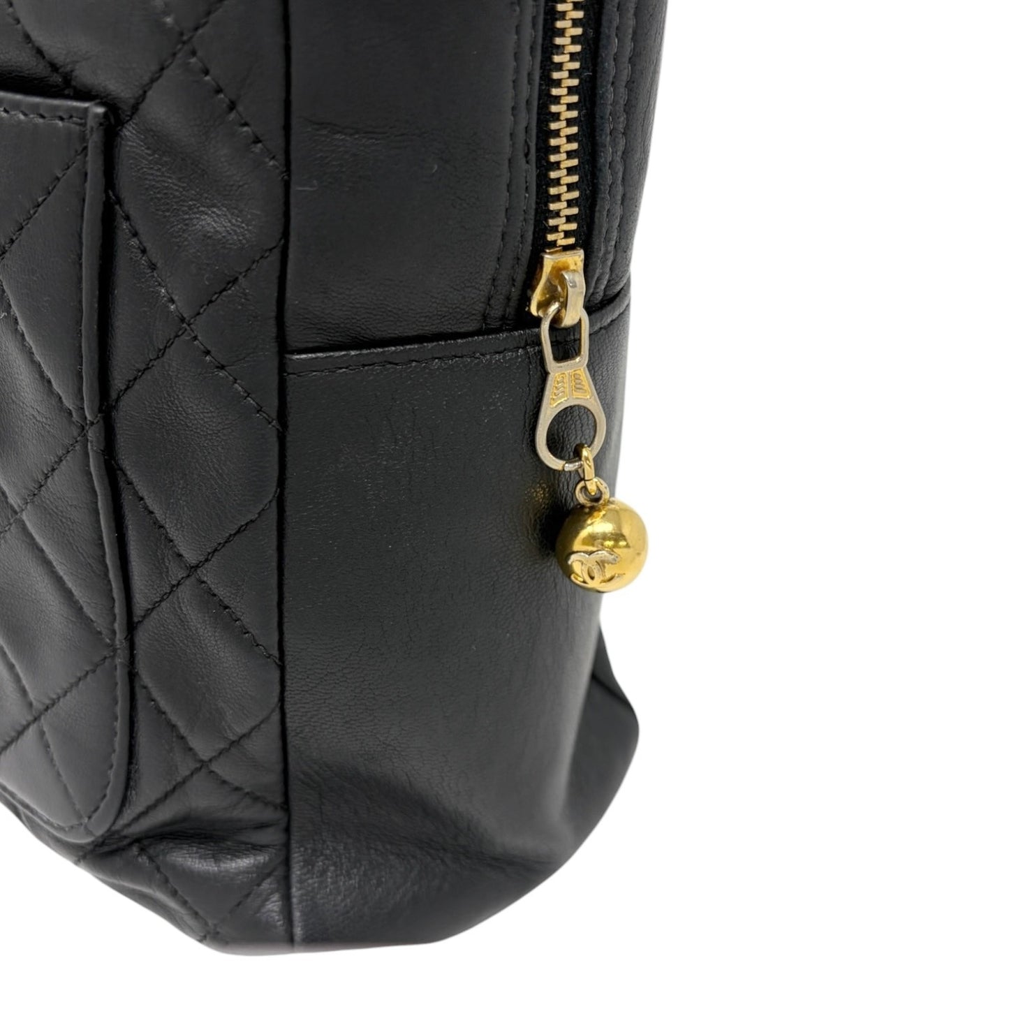 CHANEL Vintage Bic CC Logo Quilted Leather Hand Tote Bag Black Gold 902274