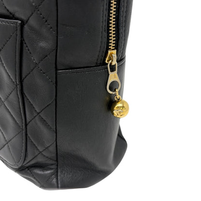 CHANEL Vintage Bic CC Logo Quilted Leather Hand Tote Bag Black Gold 902274