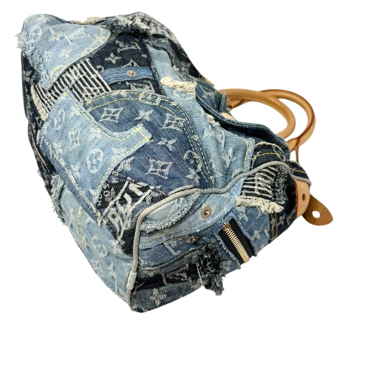LOUIS VUITTON Vintage Monogram Patchwork Denim Speedy 30 Boston Bag Blue Brown